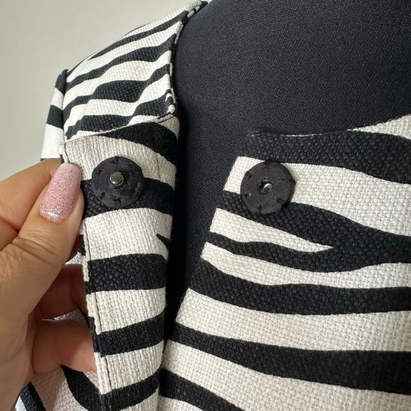 Talbots Women Plus Zebra Print Cotton Blend Collarless Longline Blazer Size 14W - Picture 6 of 13